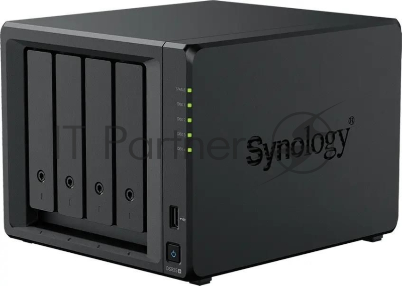 Сетевое хранилище Synology DiskStation DS925+ черный (AMD Ryzen V1500B/4Gb/4 pcs (3.5" or 2.5" SATA or SSD)/1xM.2 2280 NVMe SSD/RAID/1x4Gb/no WIFI) (DS
