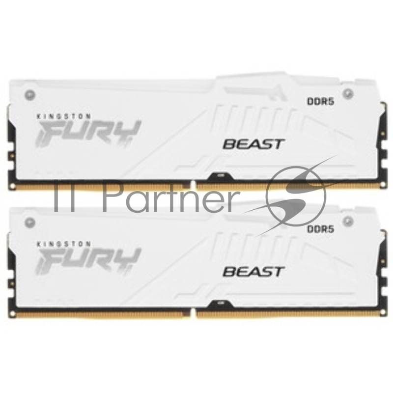 Оперативная память Kingston Fury Beast, DDR5, 32Gb (2x16 Gb), 6400 MHz, CL32, радиатор, RGB, белый