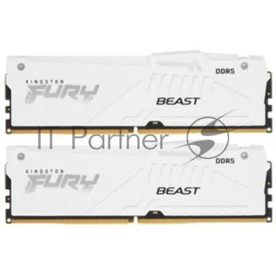 Оперативная память Kingston Fury Beast, DDR5, 32Gb (2x16 Gb), 6400 MHz, CL32, радиатор, RGB, белый