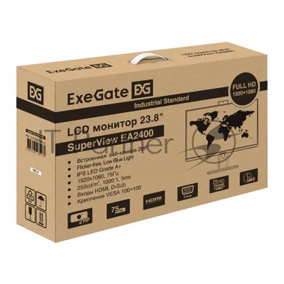 Монитор 23.8" ExeGate SmartView EH2407C IPS 1920x1080, 75 Гц, 5 мс, 16:9, 250 кд/м², 1xHDMI, VGA, USB, Flicker Free, Low Blue Light, с веб-камерой 2 Мп, черный