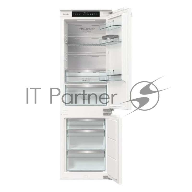 Встраиваемый холодильник Gorenje NRKI517E82WF, полезный объем 244 л, электронное управление, цифровой дисплей, автоматическое размораживание No Frost, быстрое замораживание, интенсивное охлаждение, зона свежести с контролем влажности, инверторный компрессор, энергоэффективность А+