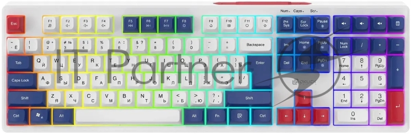 Клавиатура Oklick 725G проводная, USB Type-A, белый/красный