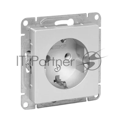 Механизм розетки EKF UP1-SOA-110 16А, с заземлением, без шторок, алюминий Эпика