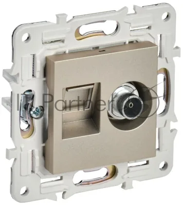 IEK SKANDY Шампань Розетка двойная TV+RJ45 кат.5E SK-A14Sh