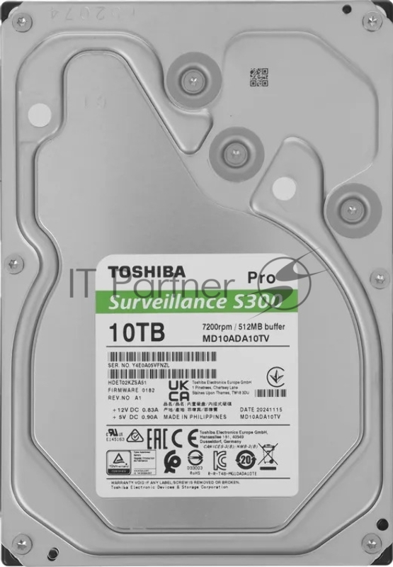 Жесткий диск HDD Toshiba S300 Pro 10Tb 7200rpm SATA III 512Mb 3.5"