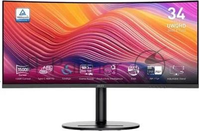 Монитор 34" MSI Modern MD342CQP VA 3440x1440, 120 Гц, 4 мс, 21:9, 300 кд/м², 2xHDMI 2.0b, DP 1.4a, USB-C, USB Hub (2x USB 3.0), 3.5 Jack, динамики (2x3 Вт), Adaptive-Sync, изогнутый экран (1500R), черный