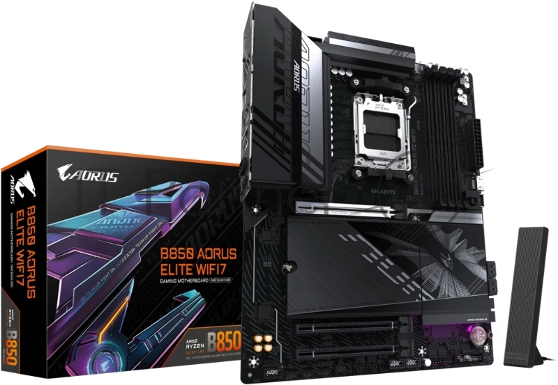 Материнская плата Gigabyte B850 AORUS ELITE WIFI7 rev. 1.1, AM5, AMD B850, 4xDDR5, 4xSATA, 3xM.2, 1xPCIe 5.0 x16, 2xPCIe 3.0 x16, 1xDP, 1x2.5Gb LAN, Wi-Fi 7, Bluetooth 5.4, 1xUSB-C 10Gbps, 2xUSB-A 10Gbps, 5xUSB-A 5Gbps, 4xUSB-A 2.0, 3x3.5 мм + S/PDIF оптический, 7.1, ATX