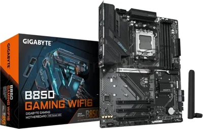 Материнская плата Gigabyte B850 GAMING WIFI6, AM5, AMD B850, 4xDDR5, 4xSATA, 3xM.2, 1xPCIe 5.0 x16, 3xPCIe 3.0 x16, 1xHDMI, 1xDP, 1x1Gb LAN, Wi-Fi 6, Bluetooth 5.3, 1xUSB-C 5Gbps, 2xUSB-A 10Gbps, 2xUSB-A 5Gbps, 4xUSB-A 2.0, 1xPS/2, 3x3.5 мм, 7.1, ATX