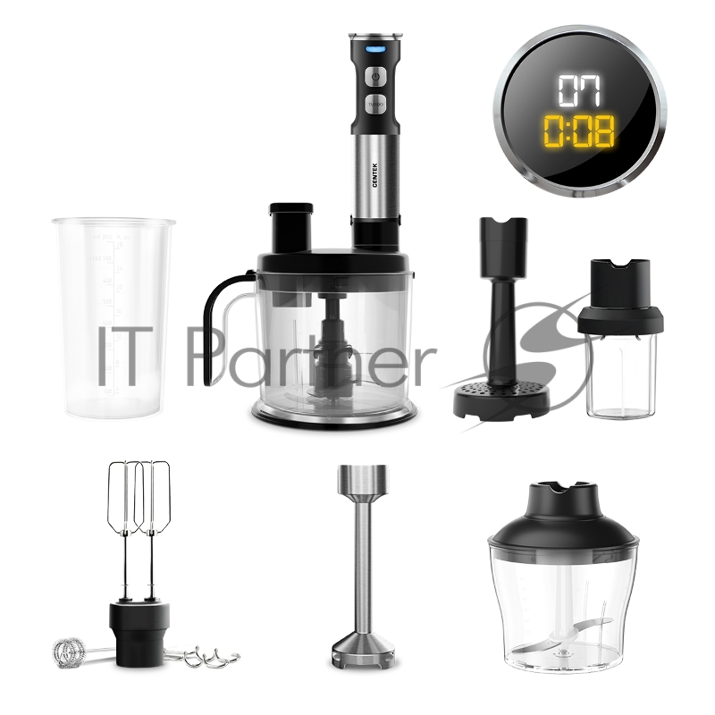 Блендер погружной Centek CT-1368 черный/нержавеющая сталь, 1500 Вт, 15 скоростей, турбо