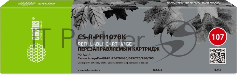 Картридж перезаправляемый струйный Cactus CS-R-PFI107BK черный для Canon imageProGRAF iPF670/680/685/770/780/785 без чипа