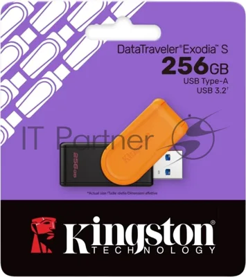 Флешка USB Kingston DataTraveler Exodia S (DTXS/256Gb), 256Gb, USB 3.2 Gen 1, R/W 70/25, оранжевый/черный