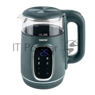 Электрочайник Centek CT-0052 зеленый, 1.7 л, 2200 Вт, скрытый нагревательный элемент, поддержание температуры
