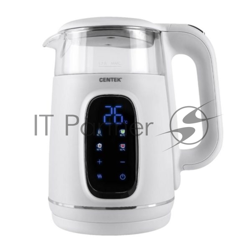 Электрочайник Centek CT-0052 белый, 1.7 л, 2200 Вт, скрытый нагревательный элемент, поддержание температуры