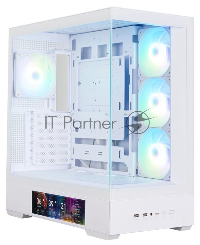 Компьютерный корпус ZALMAN P40 DS, ATX, белый, WINDOW, 9.1-inch LCD screen, 2xCombo(2.5” or 3.5”), 1x2.5”, 1xUSB TYPE-C, 2xUSB 3.0, SIDE 3x120мм ARGb, REAR 1x120мм ARGb