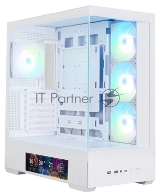 Компьютерный корпус ZALMAN P40 DS, ATX, белый, WINDOW, 9.1-inch LCD screen, 2xCombo(2.5” or 3.5”), 1x2.5”, 1xUSB TYPE-C, 2xUSB 3.0, SIDE 3x120мм ARGb, REAR 1x120мм ARGb