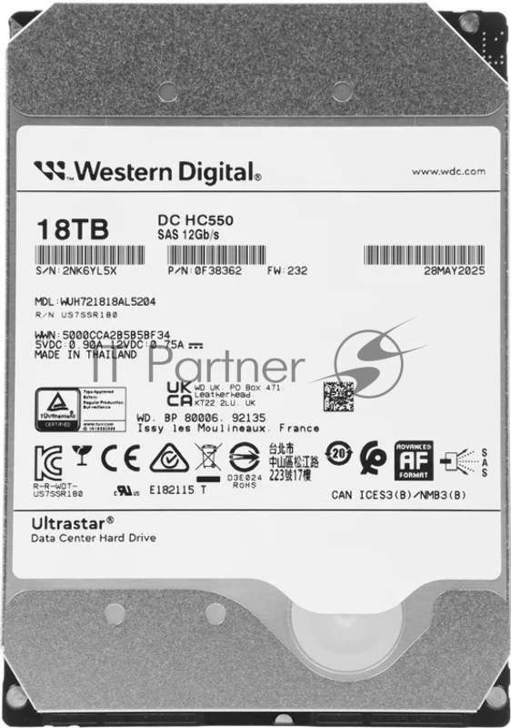 Жесткий диск HDD WD Ultrastar DC HC550 18Tb 7200rpm SAS 512Mb 3.5"