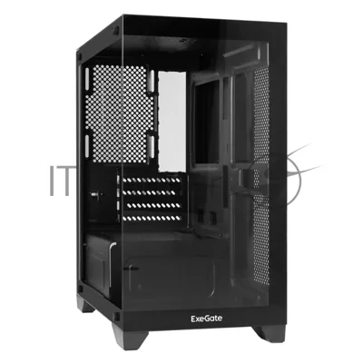 Компьютерный корпус Minitower ExeGate i3 SEA LE (mATX, без БП, 1хUSB+1хUSB 3.0, HD аудио, черный, передняя и боковая панели - закаленное стекло)