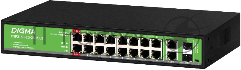 Коммутатор Digma DSP216G-2G-2S-R300, 18×1 Гбит/с + 2×1 Гбит/с SFP, неуправляемый