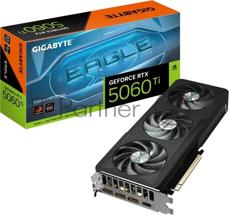 Видеокарта Gigabyte GeForce RTX 5060 Ti Eagle Max OC, NVIDIA RTX 5060 Ti, 16G GDDR7, 128 бит, PCI-e 5.0, 1xHDMI, 3xDP, 2617 МГц