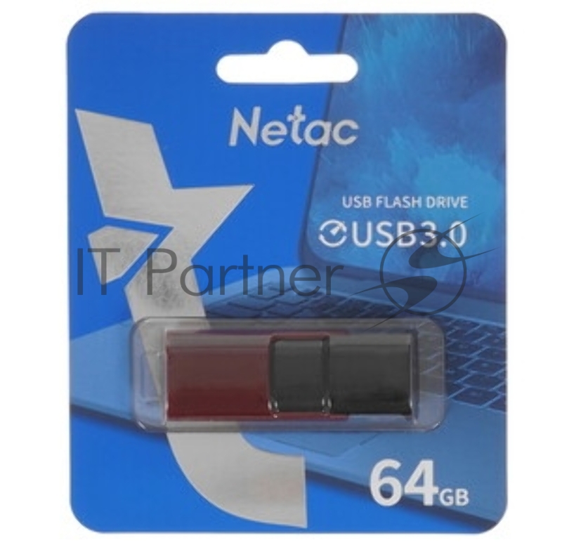 Флешка USB Netac U182 (NT03U182N-064G-32RE), 64Gb, USB 3.0, R/W 70/30, красный/черный