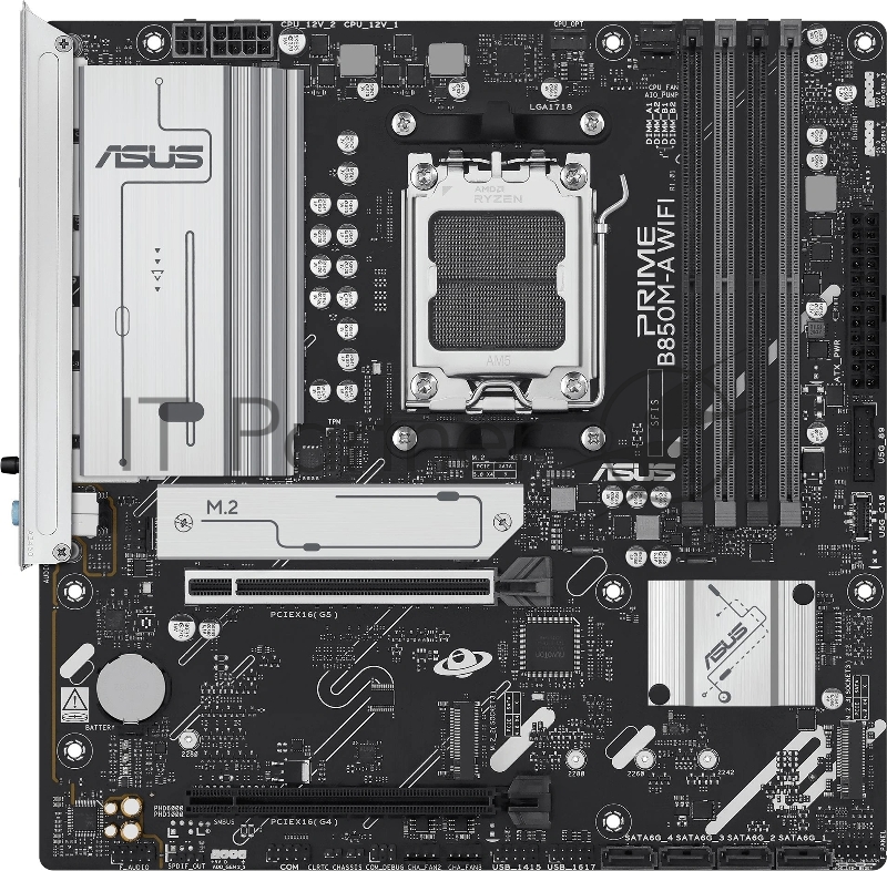 Материнская плата ASUS PRIME B850M-A WIFI, AM5, AMD B850, 4xDDR5, 4xSATA, 3xM.2, 1xPCIe 5.0 x16, 1xPCIe 4.0 x16, DisplayPort, HDMI, 1x2.5Gb LAN, 8xUSB, 3x3.5 мм, 7.1, microATX