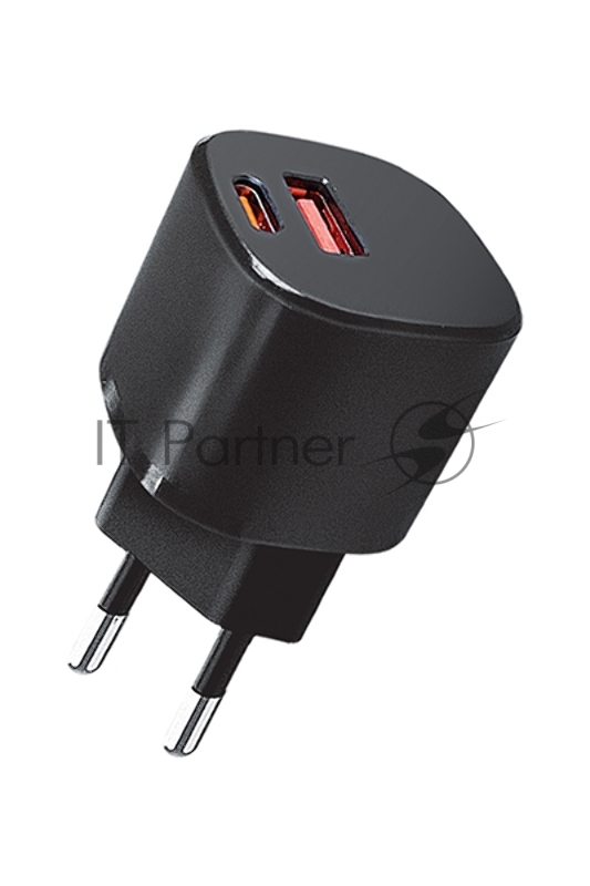 Сетевое зарядное устройство Qumo Energy GaN Mini PD 30W (Charger 0072), два порта: Type-C PD + USB-A QC3.0, черный