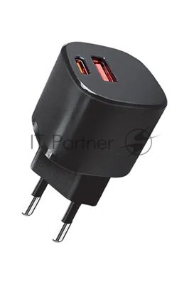 Сетевое зарядное устройство Qumo Energy GaN Mini PD 30W (Charger 0072), два порта: Type-C PD + USB-A QC3.0, черный