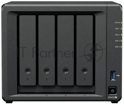 Сетевое хранилище Synology DiskStation DS425+ черный (Intel J4125/2Gb/4(3.5"/2.5"SATA/SSD) + 2 NVMe/RAID/1x1Gb/1x2.5Gb/2хUSB 3.2/no WIFI) (DS425+)