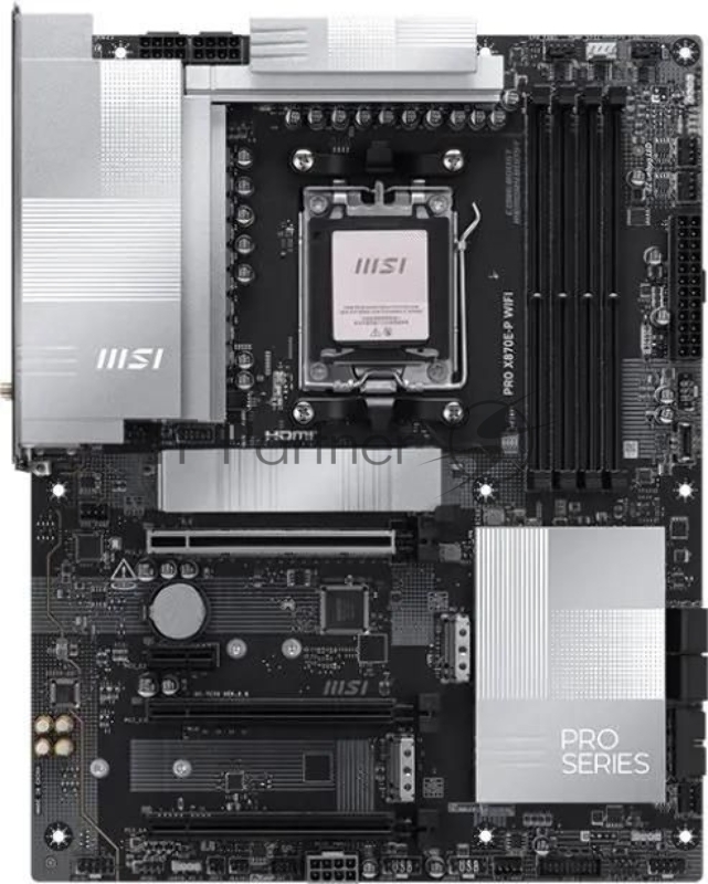 Материнская плата MSI PRO X870E-P WIFI, AM5, AMD X870E, 4xDDR5, 4xSATA, 3xM.2, 3xPCIe 5.0/4.0/3.0 x16, 1xPCIe 3.0 x1, 1xHDMI, 1x 5Gb LAN, 4xUSB 2.0, 2xUSB 3.2 Gen1, 3xUSB 3.2 Gen2, 2xUSB Type-C, 3x3.5 мм, 7.1, ATX