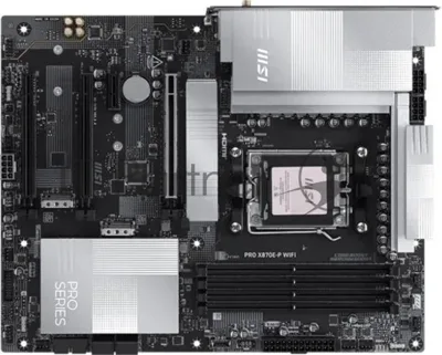 Материнская плата MSI PRO X870E-P WIFI, AM5, AMD X870E, 4xDDR5, 4xSATA, 3xM.2, 1xPCIe 5.0 x16, 1xPCIe 4.0 x4, 1xPCIe 3.0 x1, 1xHDMI, 1x5Gb LAN, Wi-Fi 7, Bluetooth 5.4, 1xUSB-C 20Gbps, 1xThunderbolt 4, 2xUSB-A 10Gbps, 2xUSB-A 5Gbps, 4xUSB-A 2.0, 3x3.5 мм, 7.1, ATX