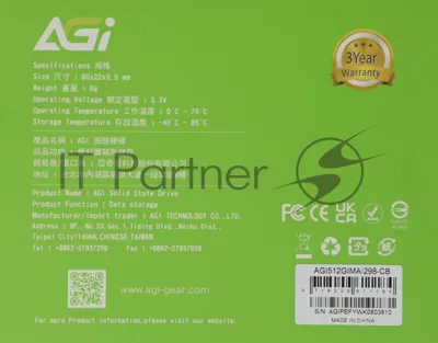 Накопитель SSD AGI AI298 M.2 PCIe 512Gb RETAIL-Color Box