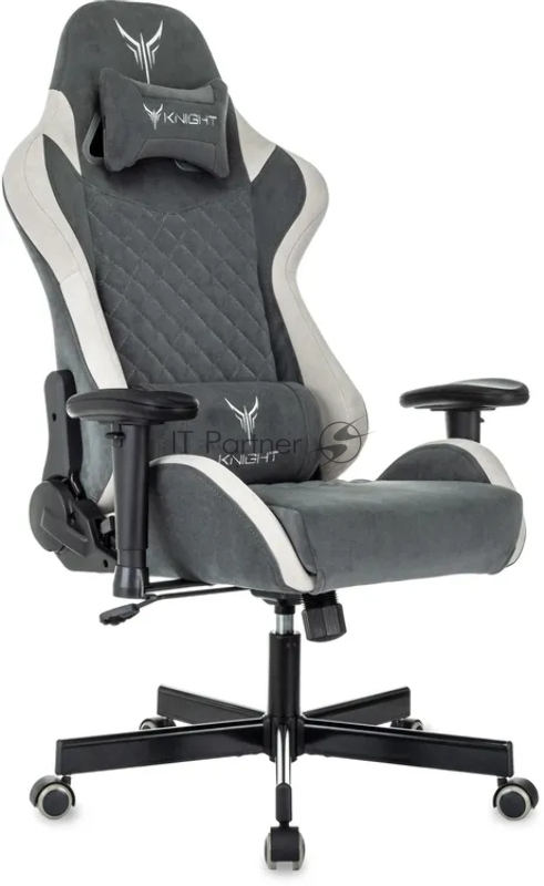 Кресло игровое Knight Regal Fabric серый/светло-серый иск.замша крестов. металл