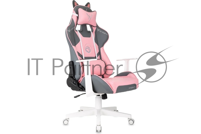 Кресло игровое Knight Catzy серый/розовый эко.кожа крестов. пластик пластик белый