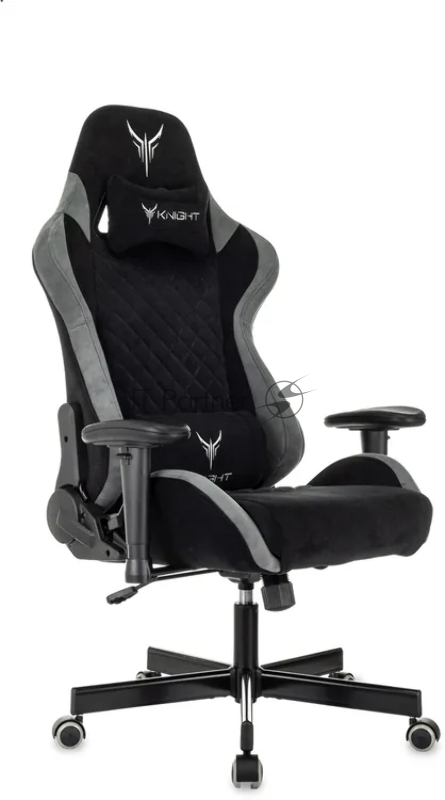 Кресло игровое Knight Regal Fabric черный/серый, иск. замша, крестов. металл