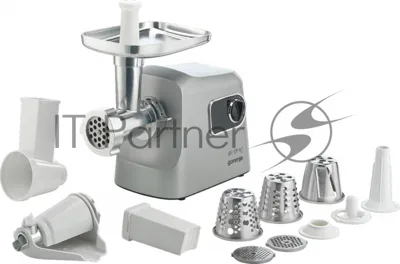 Мясорубка электрическая Gorenje MG2500DS серый, 2500 Вт, 2.8 кг/мин, реверс, защита от перегрузки, металлический лоток, насадки - 8