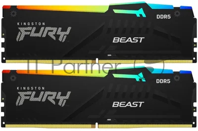 Оперативная память Kingston Fury BeastRGB, DDR5, 64GB (2x32GB), 5600 MHz, CL40, с радиатором, RGB, черный
