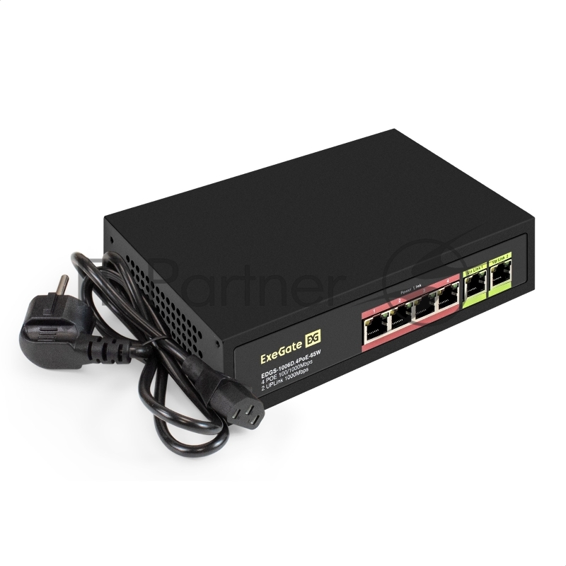 Коммутатор ExeGate EDGS-1006D.4PoE-65W, 4×1 Гбит/с PoE + 2×1 Гбит/с, неуправляемый