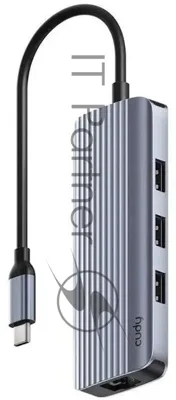 USB-концентратор CUDY UH606, USB Type-C, HDMI + RJ-45 + USB, USB Type-C