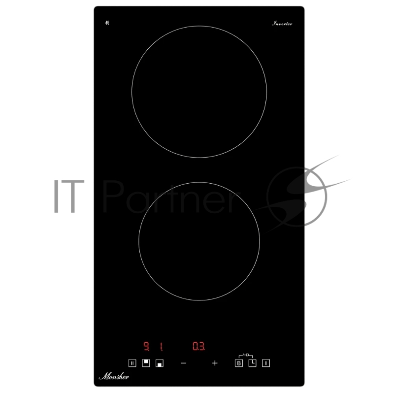 Индукционная варочная панель Monsher MHI 3003, High-Tech, индукция, 30 см, 2 зоны нагрева, inverter, сенсорное управление, 9 уровней мощности, автоматическое отключение, пауза, Booster, таймер, черный