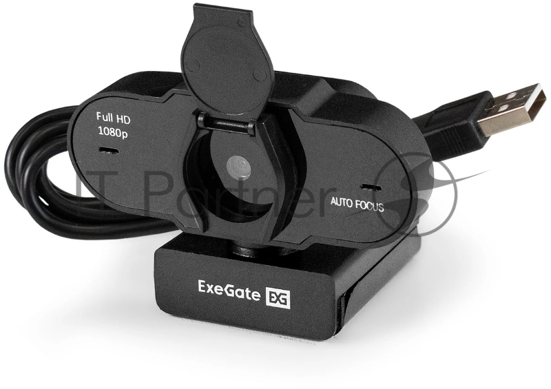 Веб-камера ExeGate BlackView C931 1920x1080, 30 кадр/с, USB Type-A, микрофон (шумоподавление), автоматическая фокусировка, шторка приватности, универсальное крепление, штатив в комплекте