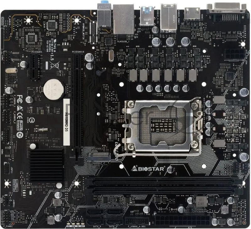 Материнская плата Biostar H610MHD D5, LGA1700, Intel H610, 2xDDR5, 4xSATA, 1xM.2, 1xPCIe 4.0 x16, HDMI, DVI-D, 1x1Gb LAN, 3x3.5 мм, 7.1, microATX