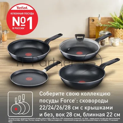 Сковорода Tefal Force 4218924 круглая 24см покрытие: антипригарное ручка несъемная (с крышкой) черный (9100048321)