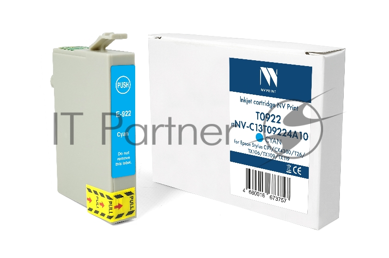 Картридж струйный NVPrint T0922 (NV-C13T09224A10) Cyan для Epson Stylus C91/CX4300/T26/TX106/TX109/TX119 (13.5 мл) совместимый