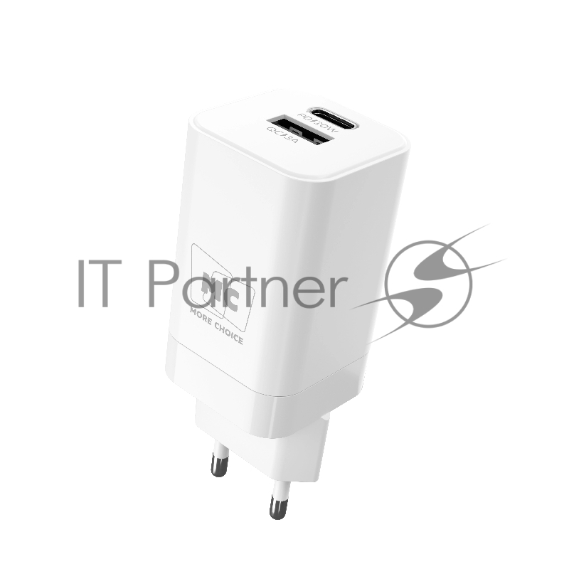 Сетевое зарядное устройство MORE CHOICE NC85 1USB+1Type-C 3.0A PD 20W+QC3.0, белый