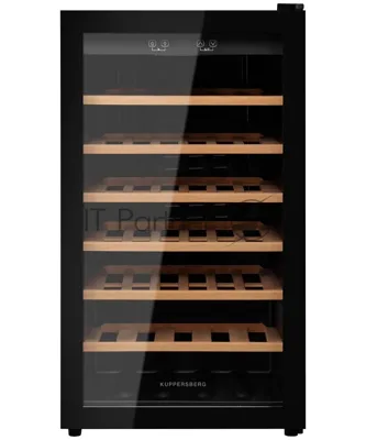 Винный шкаф Kuppersberg RSW 82, отдельностоящий, High-Tech, объем 128 л, вместимость 40 бутылок, диапазон температуры 5-20 градусов, механическое открытие двери, 6 полок из бука, LCD дисплей, уровень шума 38 дБ, черный