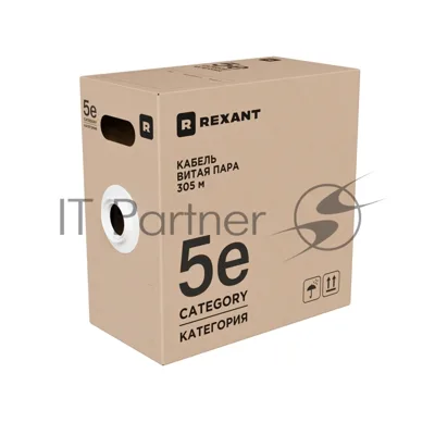 Кабель витая пара Rexant U/UTP, cat.5e, ZH нг(А)-HF, 4x2x0,52 мм, 24AWG, INDOOR, SOLID, серый, 305м