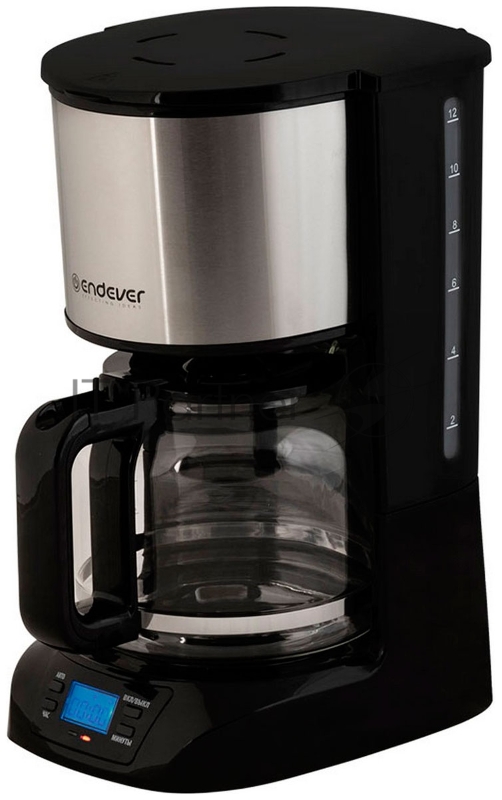 Кофеварка капельного типа Endever Costa-1044, мощность 800 Вт, -стальной/черный, объем 1,5л, LCD дисплей, по 4 шт/уп