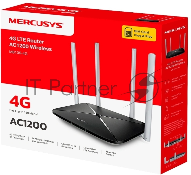 Беспроводной маршрутизатор со встроенным 4G LTE-модемом Mercusys MB135-4G