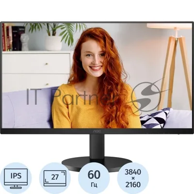 Монитор 27" AOC U27B3CF IPS 3840x2160, 60 Гц, 4 мс, 16:9, 350 кд/м², HDMI 2.0, USB-C, 3.5 Jack, USB Hub (2x USB 3.0), Adaptive-Sync, HDR10, динамики (2x2 Вт), черный