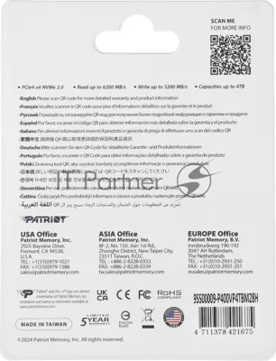 Накопитель SSD Patriot PCIe 4.0 x4 4Tb P400VP4TbM28H P400 V4 M.2 2280
